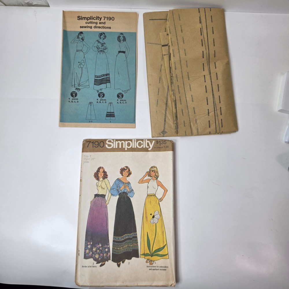 Vintage 1975 Simplicity 7190 Misses Skirt Sewing Pattern Size 8 Uncut FF Boho
